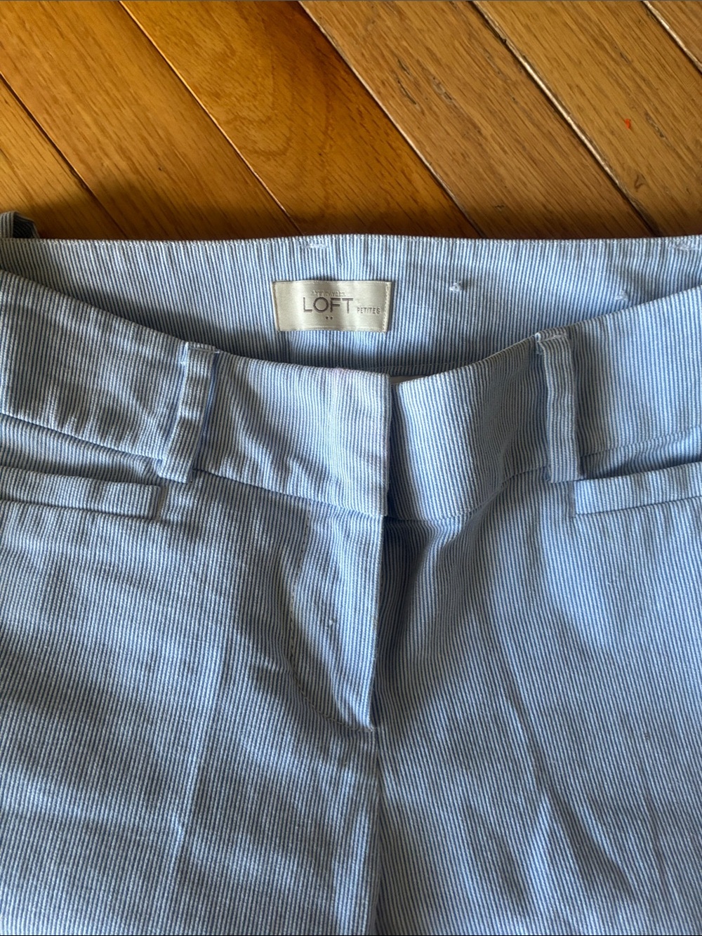 LOFT Pale Blue steiped Straight Leg cropped pants